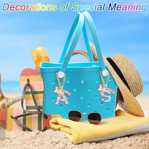 HLUWA Letter Keychains Charms for Bogg Bag, Alphabet Pink Sequin Decorative Letter Accessories Charms for Simply Southern Bag. (A) - Image 2