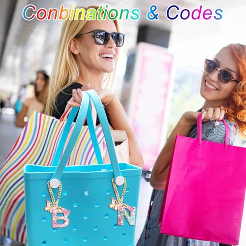 HLUWA Letter Keychains Charms for Bogg Bag, Alphabet Pink Sequin Decorative Letter Accessories Charms for Simply Southern Bag. (A) - Image 3