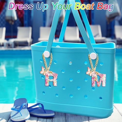 HLUWA Letter Keychains Charms for Bogg Bag, Alphabet Pink Sequin Decorative Letter Accessories Charms for Simply Southern Bag. (A) - Image 4