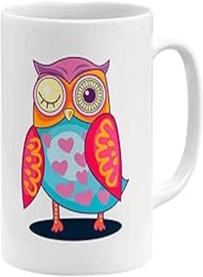 RYN PRINTED DESIGN Winking Owl Love Heart Coffee Mug White 11x14centimeter