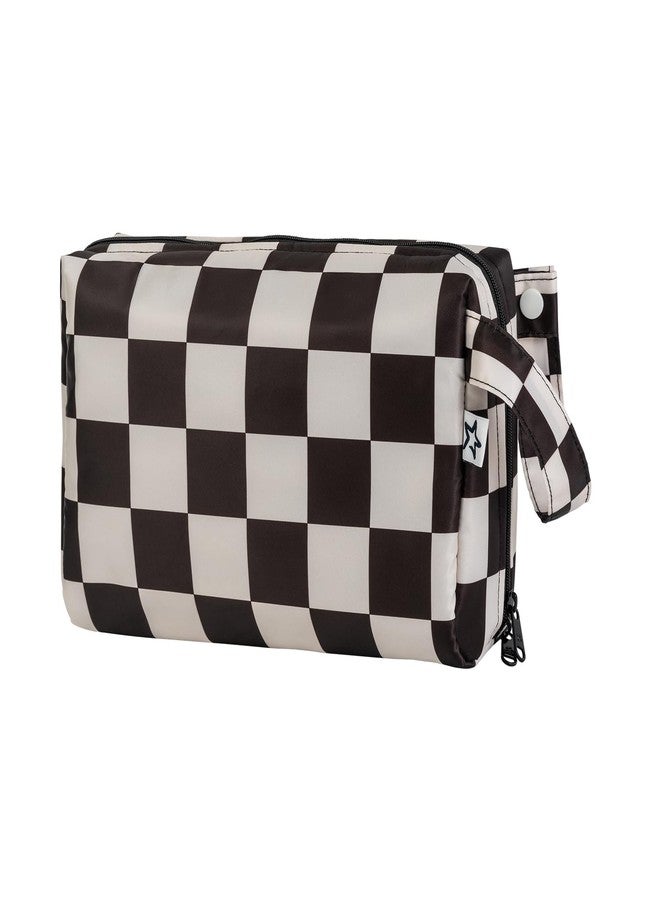 Tiny Twinkle Waterproof Travel Toiletry & Makeup Bag Organizer | Makeup Pouch with Multiple Compartments & Snap Handle for Travel | Gift for Teen Girls and Women（Black Checkers - Image 1