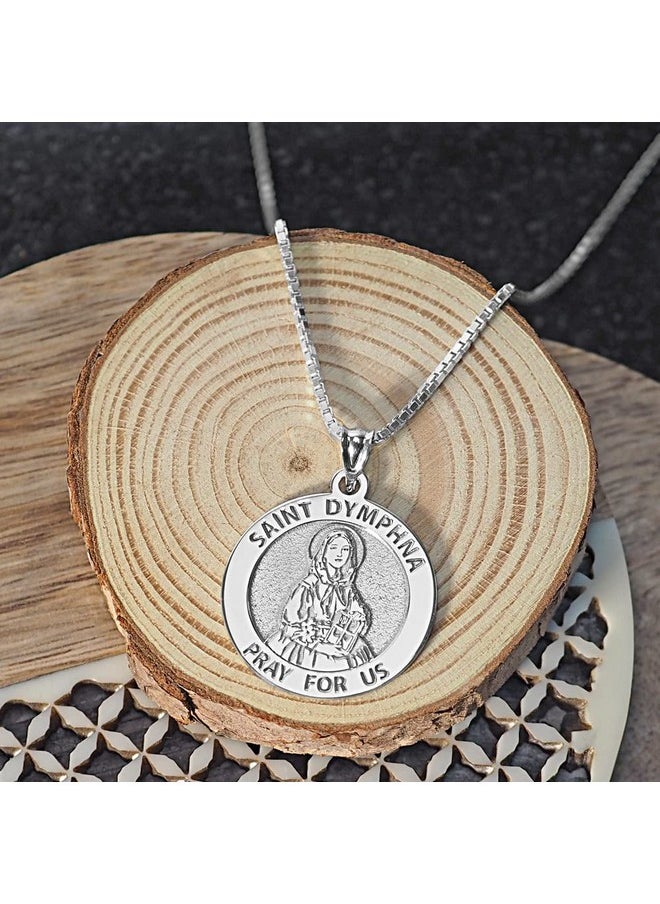 PicturesOnGold.com Saint Dymphna Round Religious Medal Sterling Silver 2 3 X 2 3 Inch Medal Only  - Image 3
