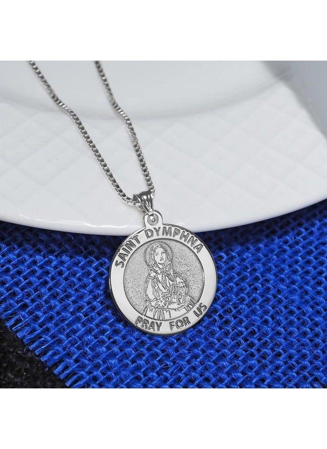 PicturesOnGold.com Saint Dymphna Round Religious Medal Sterling Silver 2 3 X 2 3 Inch Medal Only  - Image 5