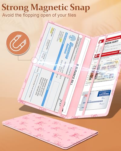 Slohif Car Registration and Insurance Card Holder - Bow Vehicle Glove Box Organizer Women with Magnetic Shut Leather Automobile License Holders Coasters Auto Accessories Case for Document - Image 4
