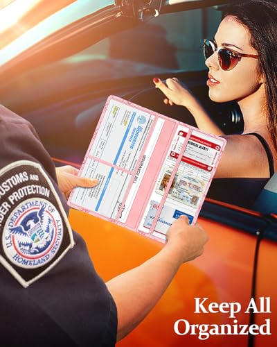 Slohif Car Registration and Insurance Card Holder - Bow Vehicle Glove Box Organizer Women with Magnetic Shut Leather Automobile License Holders Coasters Auto Accessories Case for Document - Image 5