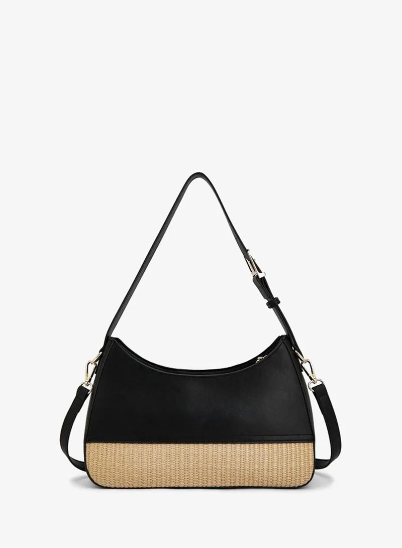 Peppermint BLACK Textured Shoulder Bag With Zip Closure for Women | Best Price UAE