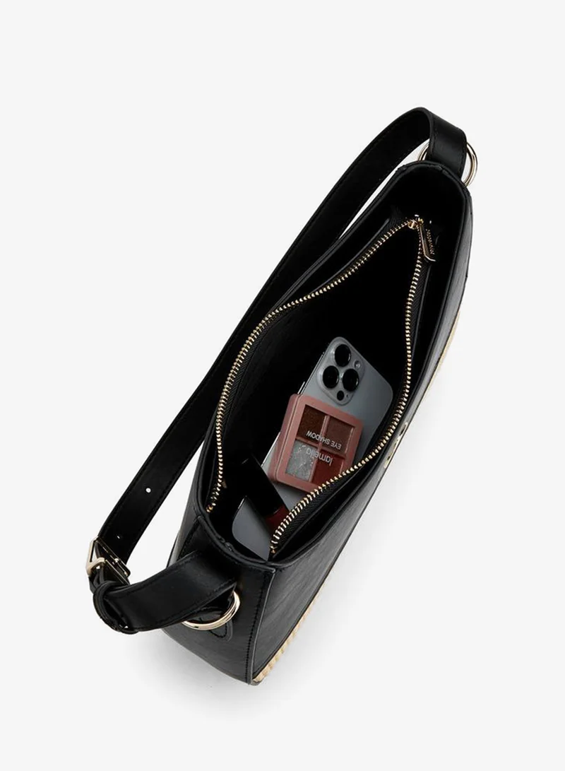 Peppermint BLACK Textured Shoulder Bag With Zip Closure for Women | Best Price UAE