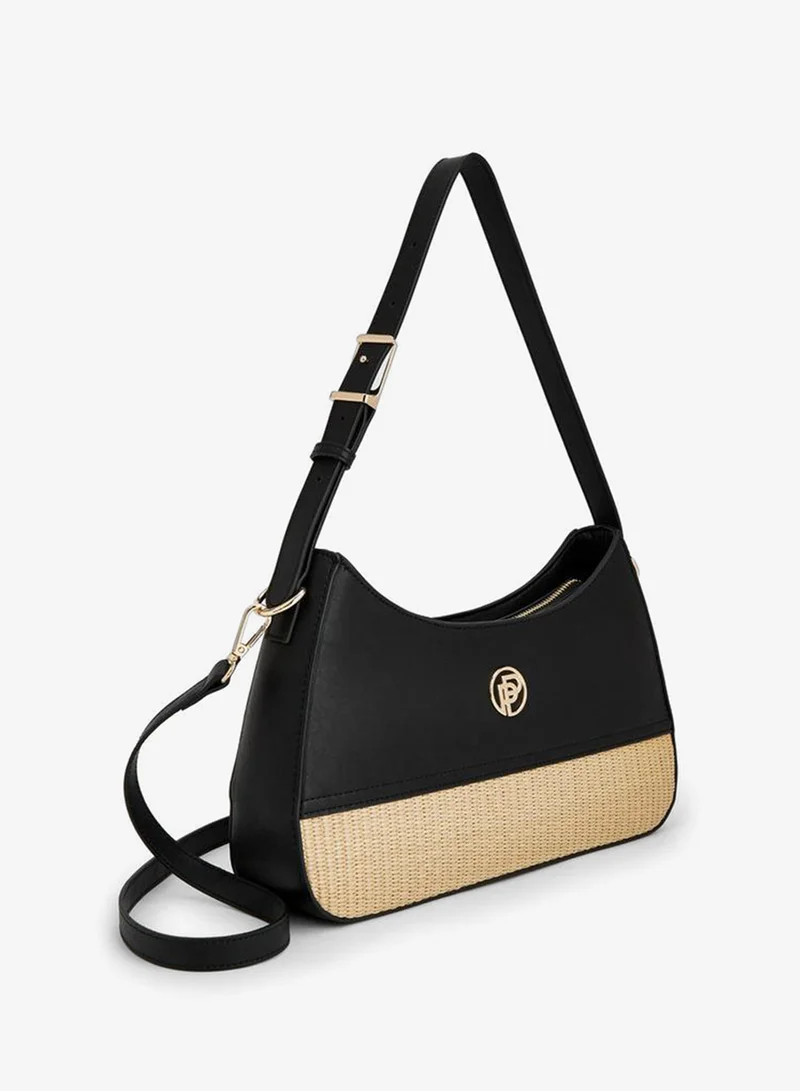 Peppermint BLACK Textured Shoulder Bag With Zip Closure for Women | Best Price UAE