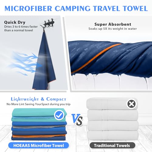 HOEAAS 2 Pack Microfiber Camping Towels, Quick Dry Towel, Super Absorbent Ultra Compact Travel Towel Soft Lightweight Sports Towel for Sweat Fast Drying Towels for Pool,Gym,Hiking,Backpacking,Fitness - Image 4