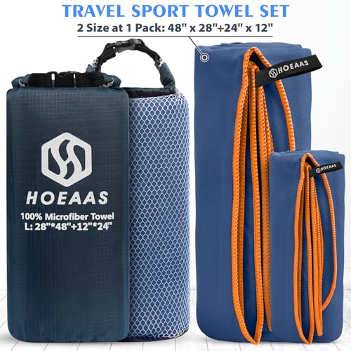 HOEAAS 2 Pack Microfiber Camping Towels, Quick Dry Towel, Super Absorbent Ultra Compact Travel Towel Soft Lightweight Sports Towel for Sweat Fast Drying Towels for Pool,Gym,Hiking,Backpacking,Fitness - Image 2