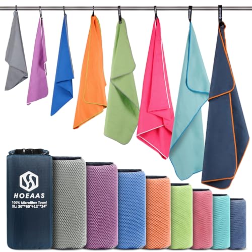 HOEAAS 2 Pack Microfiber Camping Towels, Quick Dry Towel, Super Absorbent Ultra Compact Travel Towel Soft Lightweight Sports Towel for Sweat Fast Drying Towels for Pool,Gym,Hiking,Backpacking,Fitness - Image 1