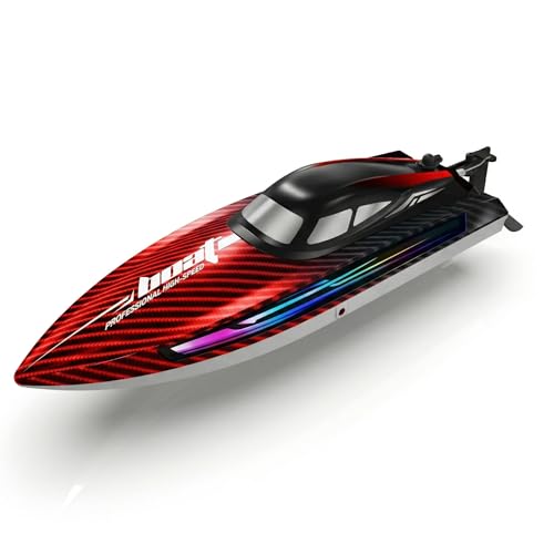 jogpun 30KMH RC Remote Control Boat with 7 LED Light Modes Waterproof Electric Fast Speed Boat for Adults Kids 812 Lake Pool Water PlaySelfrightingDemoWater Cooling20MinsLow Battery Alert24GhzRed - Image 1