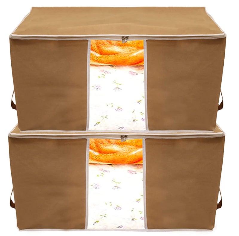 Kuber Industries Kuber Industries Foldable Non Woven Clothes Storage Bag Wardrobe Organizer Underbed Bag With Tranasparent Window Pack of 2 BrownHS43KUBMART26713  - Image 1