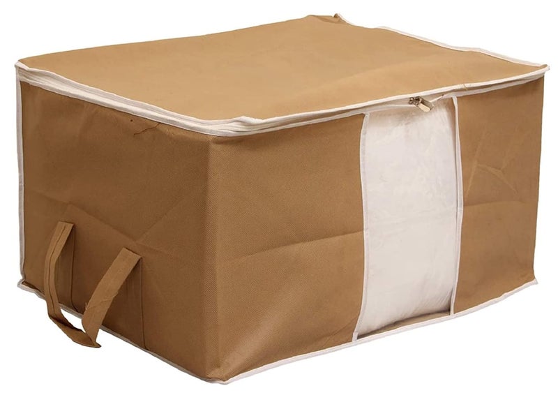 Kuber Industries Kuber Industries Foldable Non Woven Clothes Storage Bag Wardrobe Organizer Underbed Bag With Tranasparent Window Pack of 2 BrownHS43KUBMART26713  - Image 2