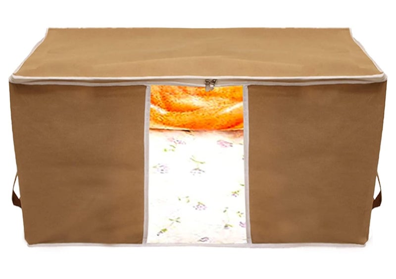 Kuber Industries Kuber Industries Foldable Non Woven Clothes Storage Bag Wardrobe Organizer Underbed Bag With Tranasparent Window Pack of 2 BrownHS43KUBMART26713  - Image 3