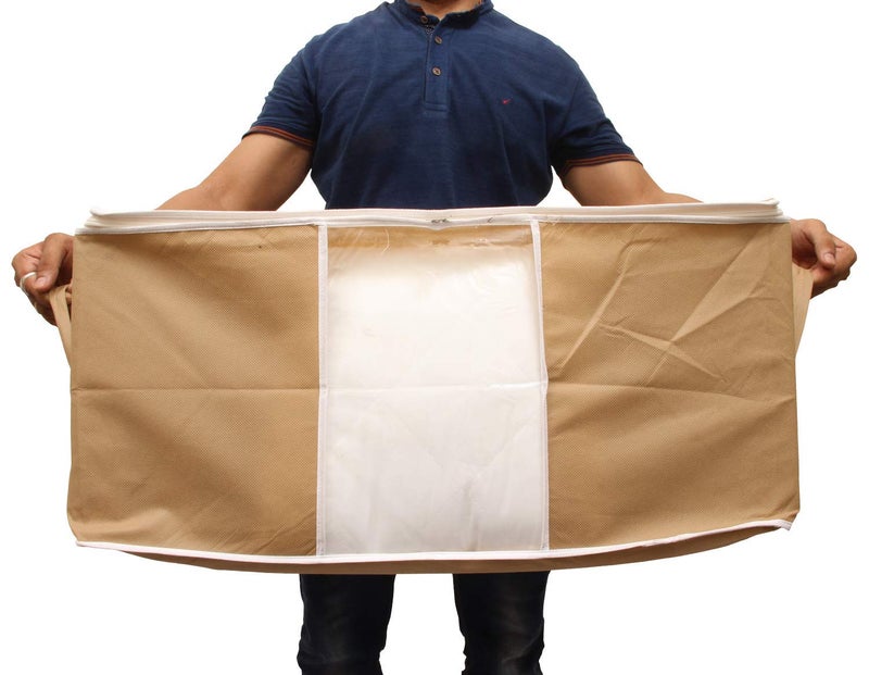 Kuber Industries Kuber Industries Foldable Non Woven Clothes Storage Bag Wardrobe Organizer Underbed Bag With Tranasparent Window Pack of 2 BrownHS43KUBMART26713  - Image 5