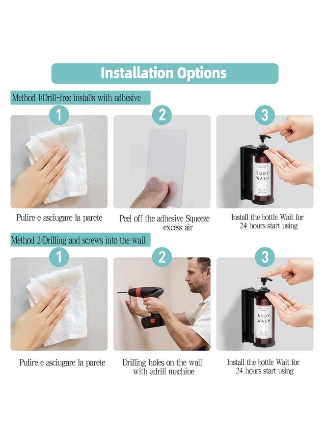 Jewaytec Plastic Soap Dispenser，Wall Mount Shower Pump，No-Drill Wall Mounted Shower Soap Dispenser，Shampoo and Conditioner Dispenser Modern Refillable Shampoo Pump Bottles for Shower Soap - Image 5