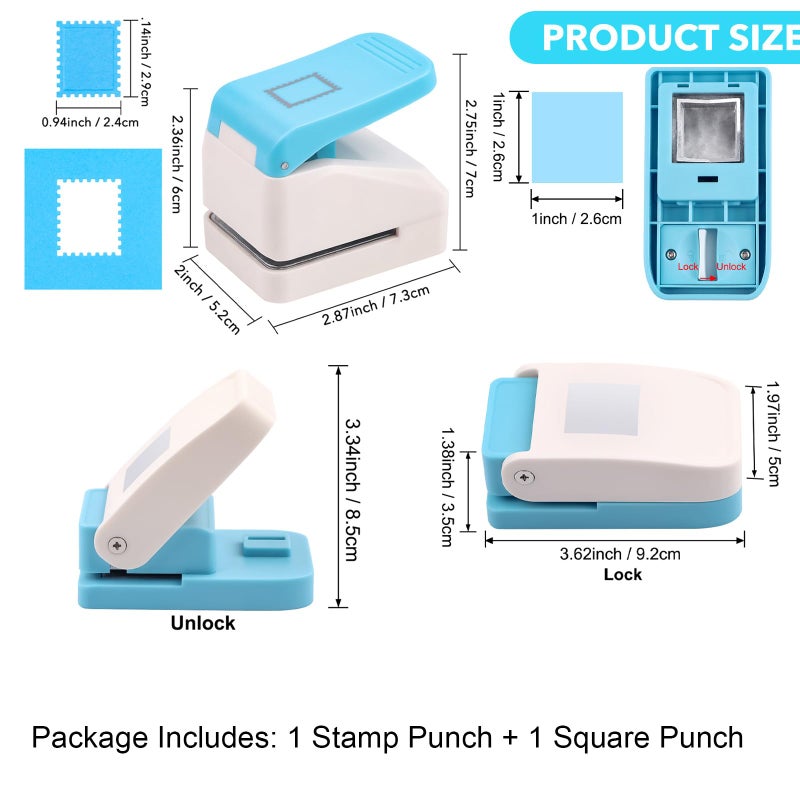 CYFUN DESIGN 2 Pcs Paper Punch | 1 inch Square Punch | 1.1X0.9 inch Embossing Postage Stamp Shape Puncher | Square Stamp Hole Puncher | Portable Lever Craft Hole Punches for Crafting DIY Scrapbooking Projects - Image 3
