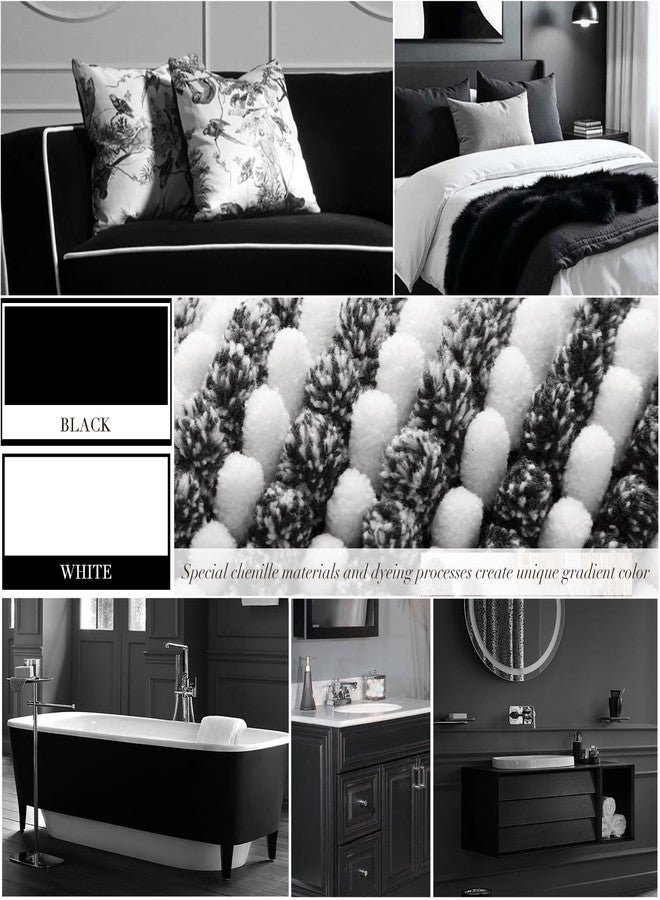 BSICPRO Bathroom Rugs Sets 3 Piece, Toilet Rugs U-Shaped Contour Bath Mat Set, Striped Absorbent Non Slip Chenille Shower Mats for Bathroom, Black - Image 3