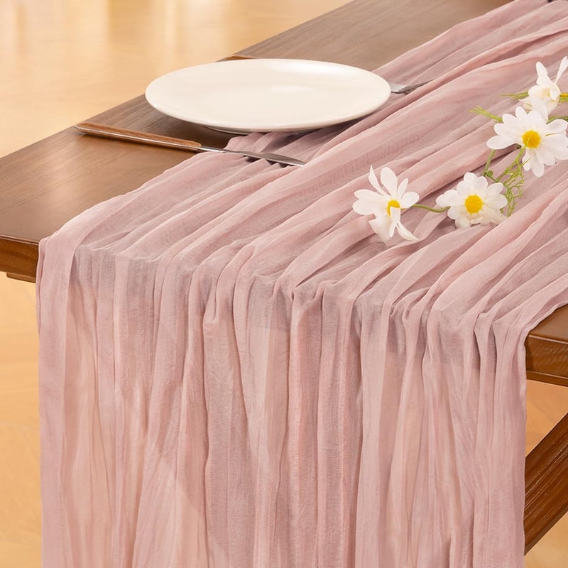Socomi 10pcs Pink Cheesecloth Table Runner Boho Rustic Gauze Dusty Pink Summer 120 inch 10FT Cheese Cloth Sheer Runner for Wedding Party Baby Shower Birthday Home Decor Holiday Decorations - Image 1