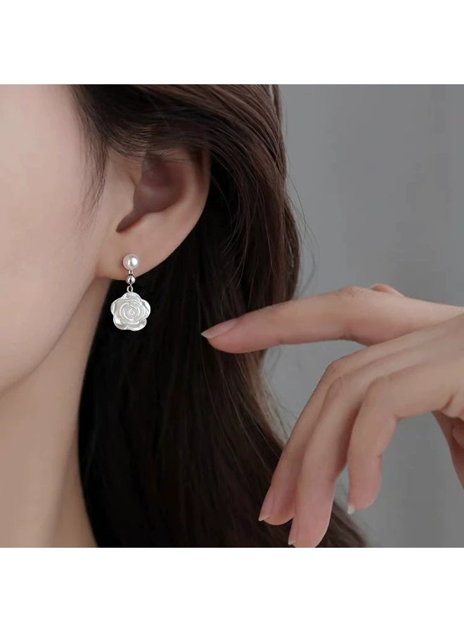 Goolsky Fairy Camellia Pearl Stud Earrings – White Rose Pearl Earrings, Elegant Spring Fashion, S925 Silver Posts, Garden Parties/Daily Wear, Sweet Feminine Style - Image 4
