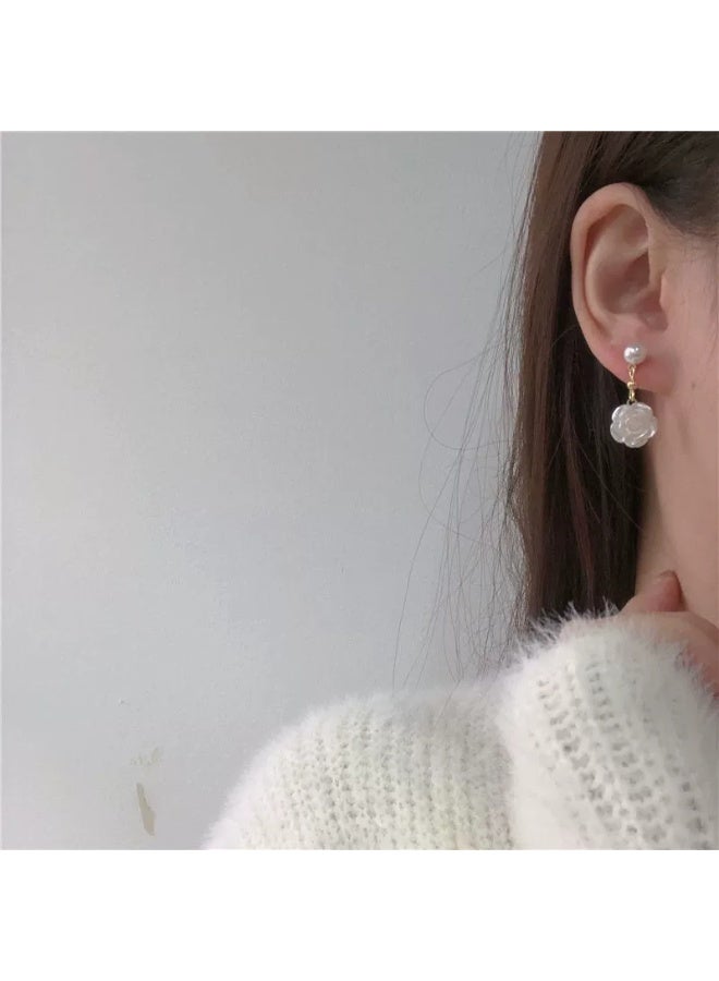 Goolsky Fairy Camellia Pearl Stud Earrings – White Rose Pearl Earrings, Elegant Spring Fashion, S925 Silver Posts, Garden Parties/Daily Wear, Sweet Feminine Style - Image 5