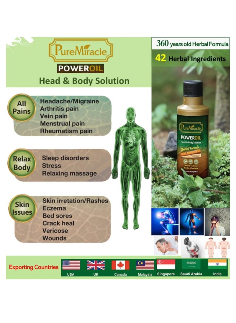 PURE MIRACLE POWER OIL for Head And Body - Natural Therapy Oil Infused With Pure Ayurvedic Herbs-150 ml - Image 1