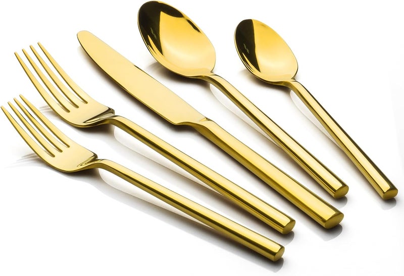 Alata Potter Gold 20Piece Forged Silverware Set with UtensilServing Set Service for 4 Stainless Steel Flatware Set Modern Design with Mirror Finish Ideal for Home Kitchen Party Camping - Image 1