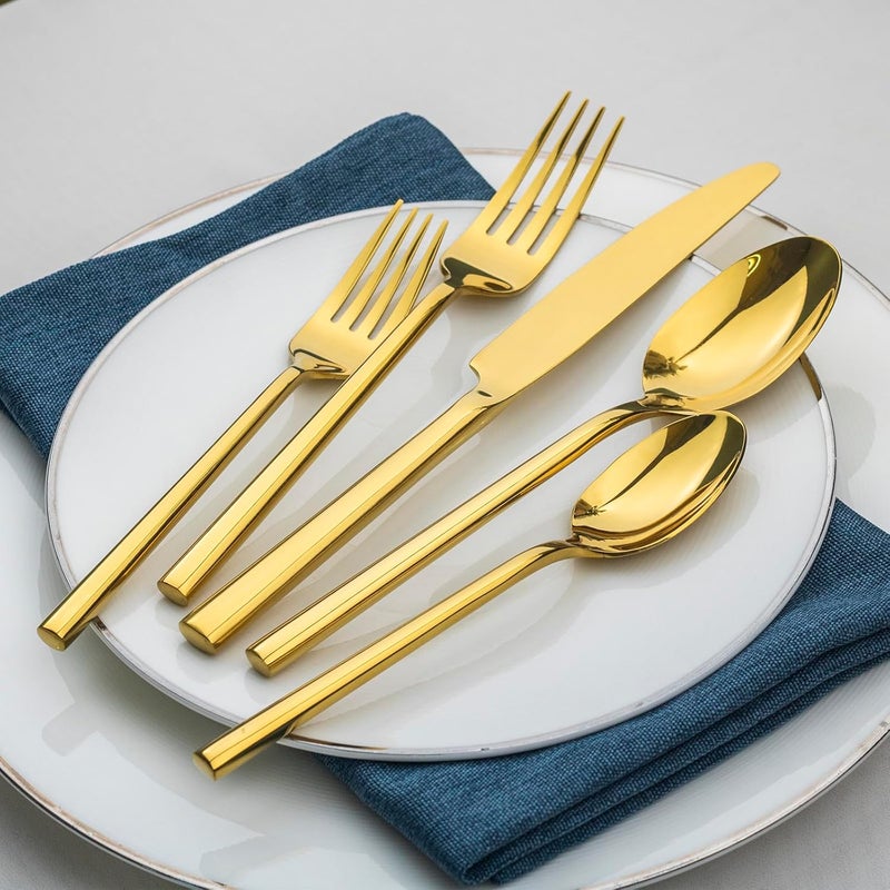 Alata Potter Gold 20Piece Forged Silverware Set with UtensilServing Set Service for 4 Stainless Steel Flatware Set Modern Design with Mirror Finish Ideal for Home Kitchen Party Camping - Image 2