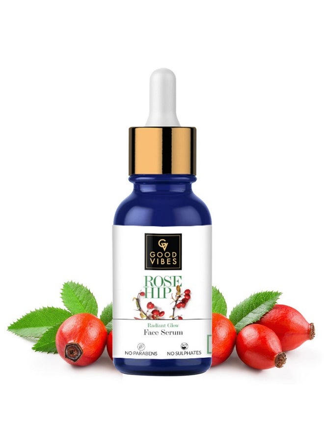 Good Vibes Rose Hip Radiant Glow Face Serum, 10 Ml Light Weight Non Greasy Moisturizing Anti Ageing Formula For All Skin Types, Corrects Dark Spots, Natural, No Parabens & Sulphates, No Animal Testing  - Image 1