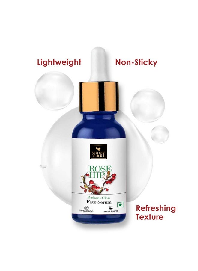 Good Vibes Rose Hip Radiant Glow Face Serum, 10 Ml Light Weight Non Greasy Moisturizing Anti Ageing Formula For All Skin Types, Corrects Dark Spots, Natural, No Parabens & Sulphates, No Animal Testing  - Image 4