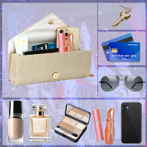 BBjinronjy Clutch Purses for Women,Evening Bag Envelope Clutch with Detachable Chain Sparkle Elegance (Champagne Gold 1) - Image 3