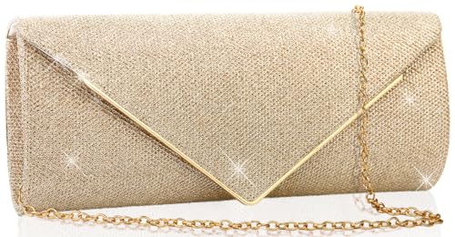 BBjinronjy Clutch Purses for Women,Evening Bag Envelope Clutch with Detachable Chain Sparkle Elegance (Champagne Gold 1) - Image 1