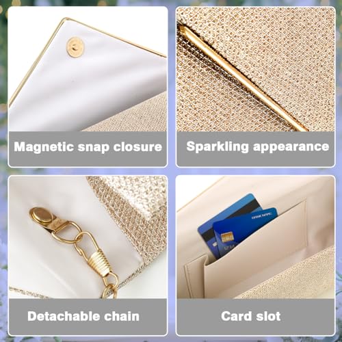 BBjinronjy Clutch Purses for Women,Evening Bag Envelope Clutch with Detachable Chain Sparkle Elegance (Champagne Gold 1) - Image 4