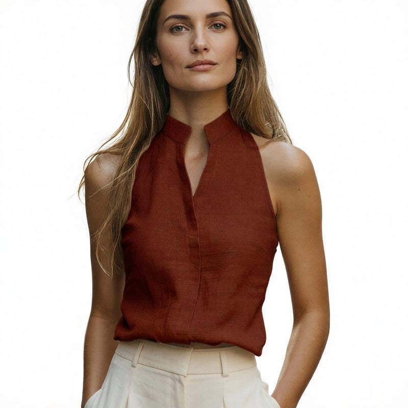Sleeveless Blouse Women Casual Fashion Stand Collar Vest Top - Image 5