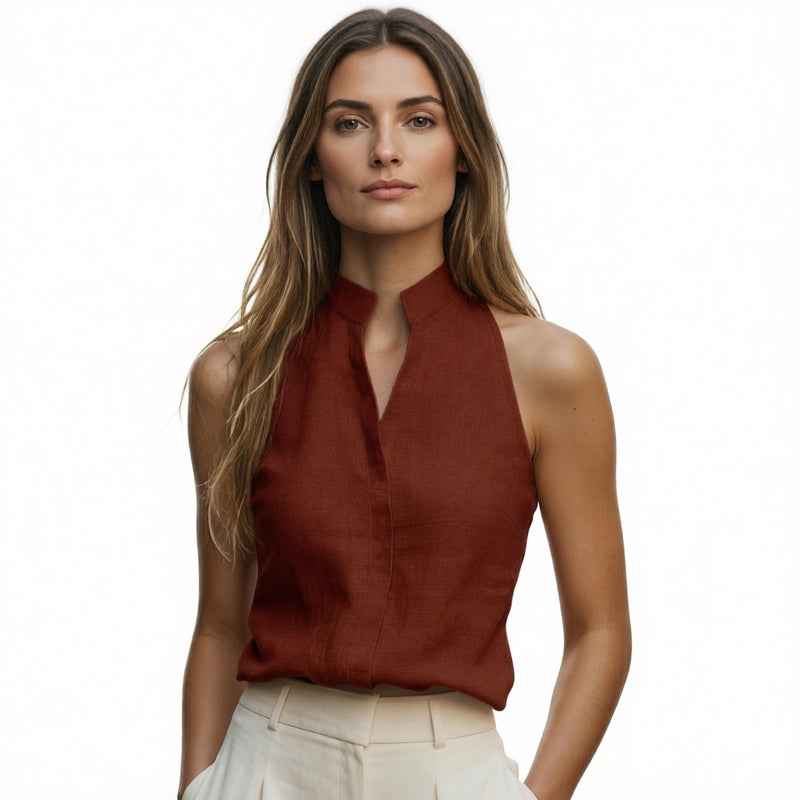 Sleeveless Blouse Women Casual Fashion Stand Collar Vest Top - Image 1
