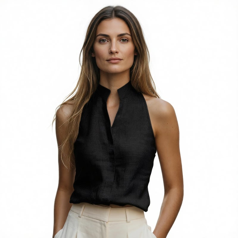 Sleeveless Blouse Women Casual Fashion Stand Collar Vest Top - Image 3