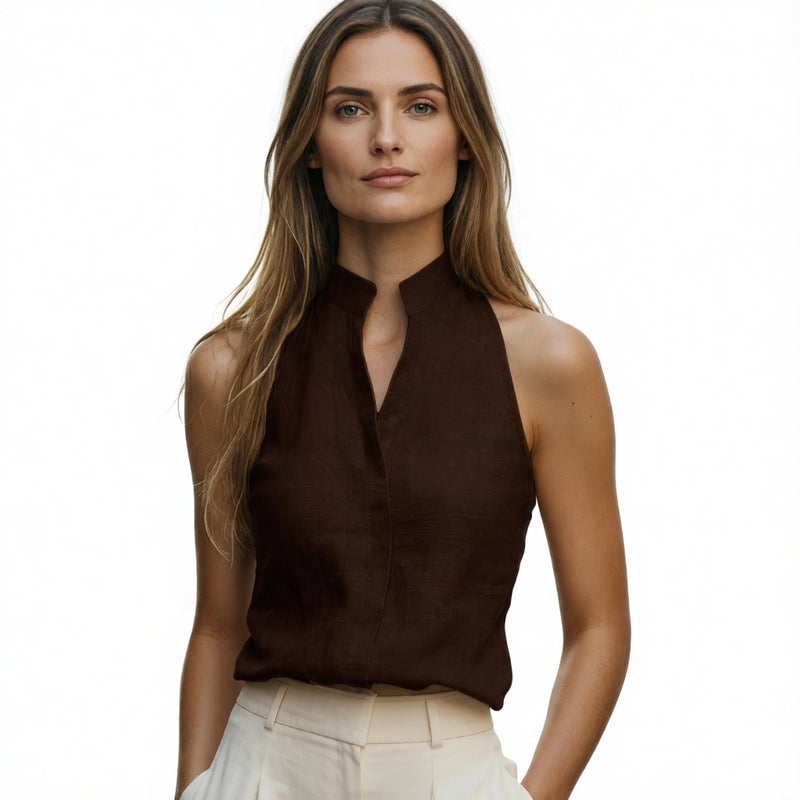 Sleeveless Blouse Women Casual Fashion Stand Collar Vest Top - Image 2