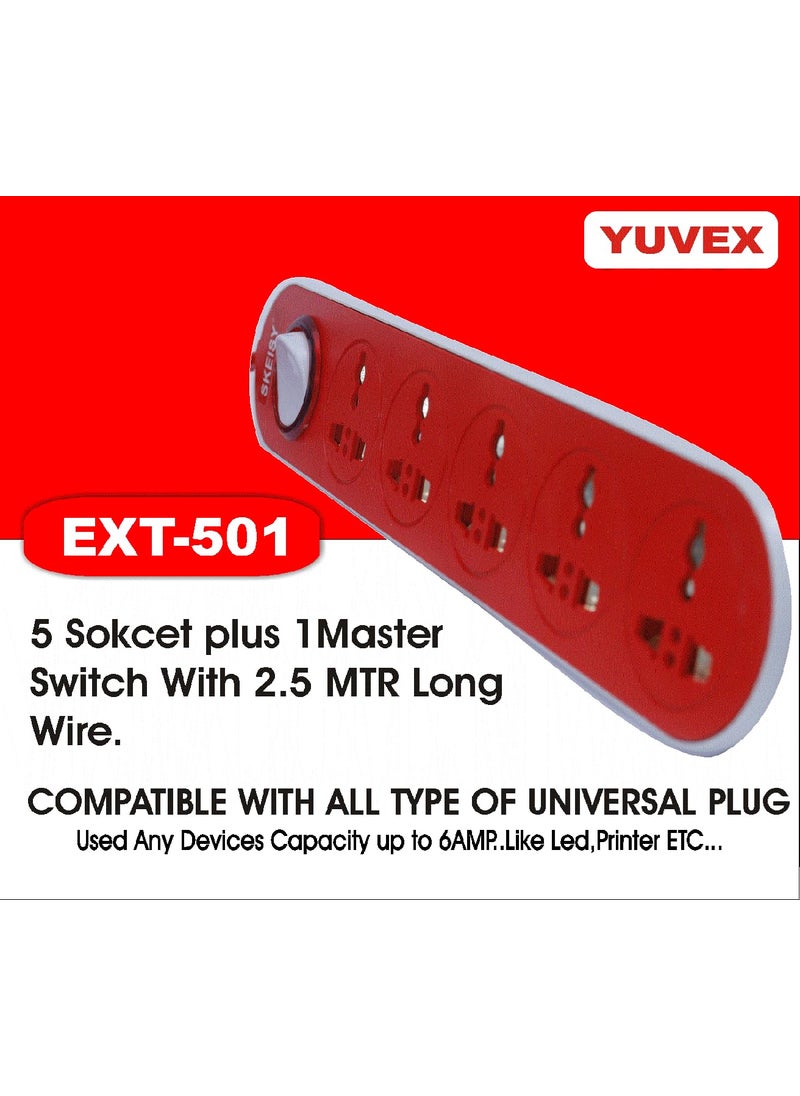 yuvex Yuvex Skeisy Ext5015 Outlet with 1 Switch Power Strip with 25mtr Cable Capacity up 10amp and led Switch Indicator  - Image 2