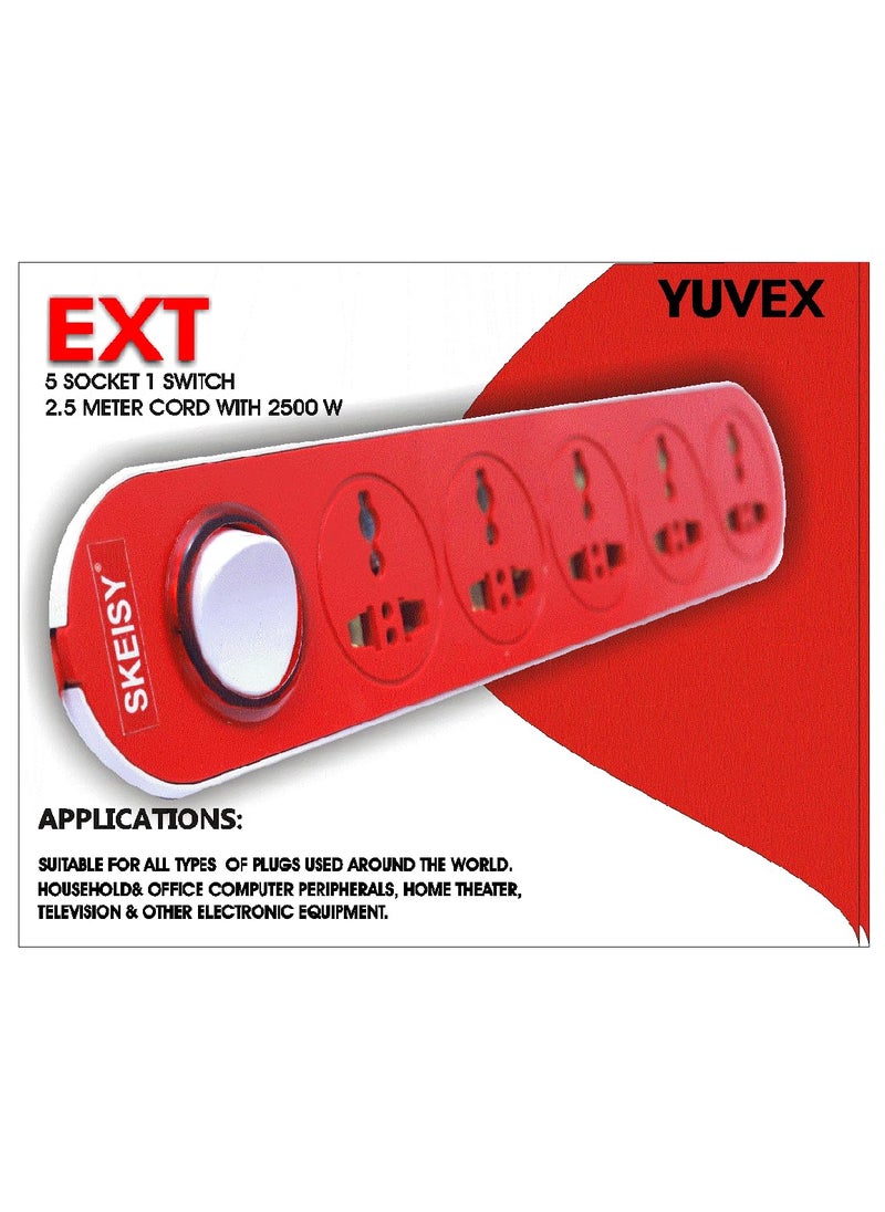 yuvex Yuvex Skeisy Ext5015 Outlet with 1 Switch Power Strip with 25mtr Cable Capacity up 10amp and led Switch Indicator  - Image 3