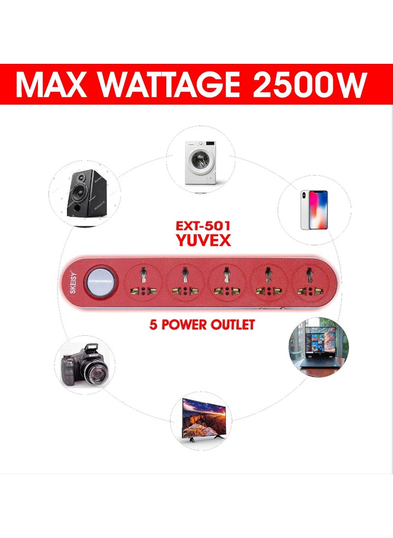 yuvex Yuvex Skeisy Ext5015 Outlet with 1 Switch Power Strip with 25mtr Cable Capacity up 10amp and led Switch Indicator  - Image 5