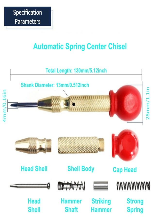 وورم تري مثقاب مركزي أوتوماتيكي بنابض مقاس ٥ بوصات للمعادن | أداة صدمات قابلة للتعديل، مثقاب مركزي أوتوماتيكي بطرف فولاذي S2، للمعادن والخشب والبلاستيك والزجاج والجلد - Image 4