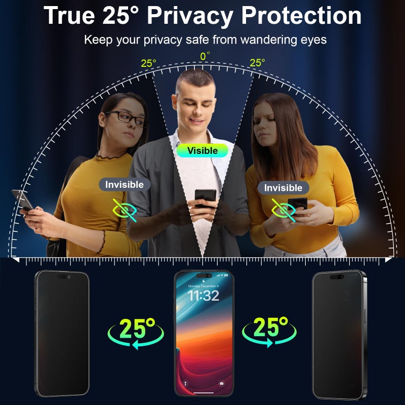 Esanik 2-Pack for iPhone 17 Pro Matte Privacy Glass Screen Protector, Anti-Glare & Anti-Spy,Anti-Reflection, Smooth as Silk, Military-Grade 9H Hardness,Flawless Fit Tray - Image 2