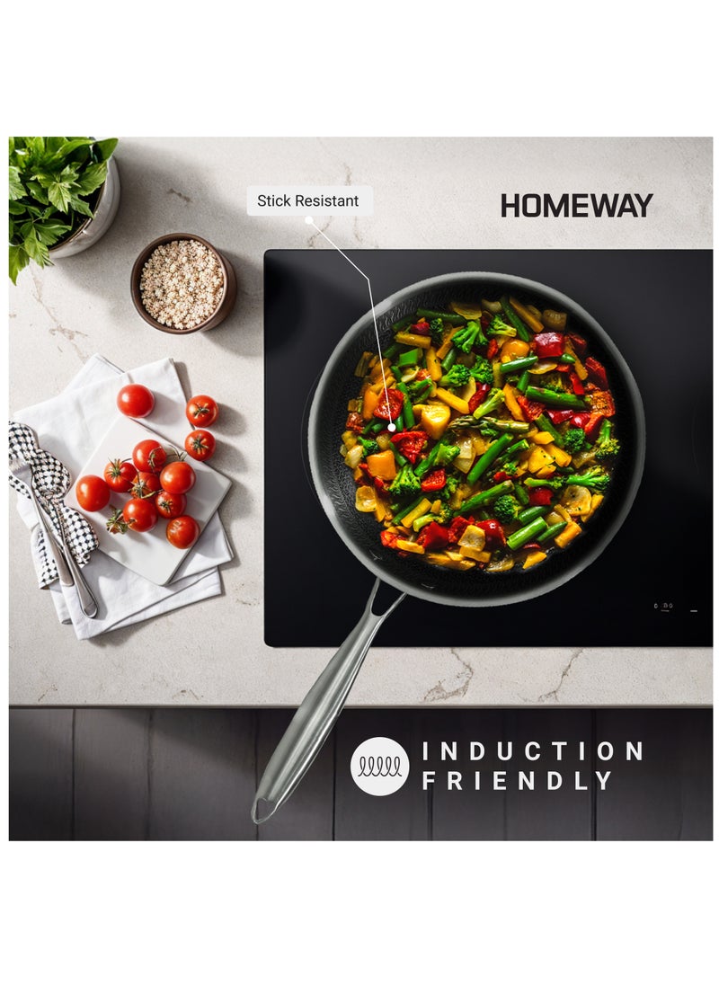 Homeway - 28CM Stainless Steel Honeycomb Fry Pan – Nonstick, Induction & Gas Compatible With Super Durable&Highly Scratch Resistent - Image 1