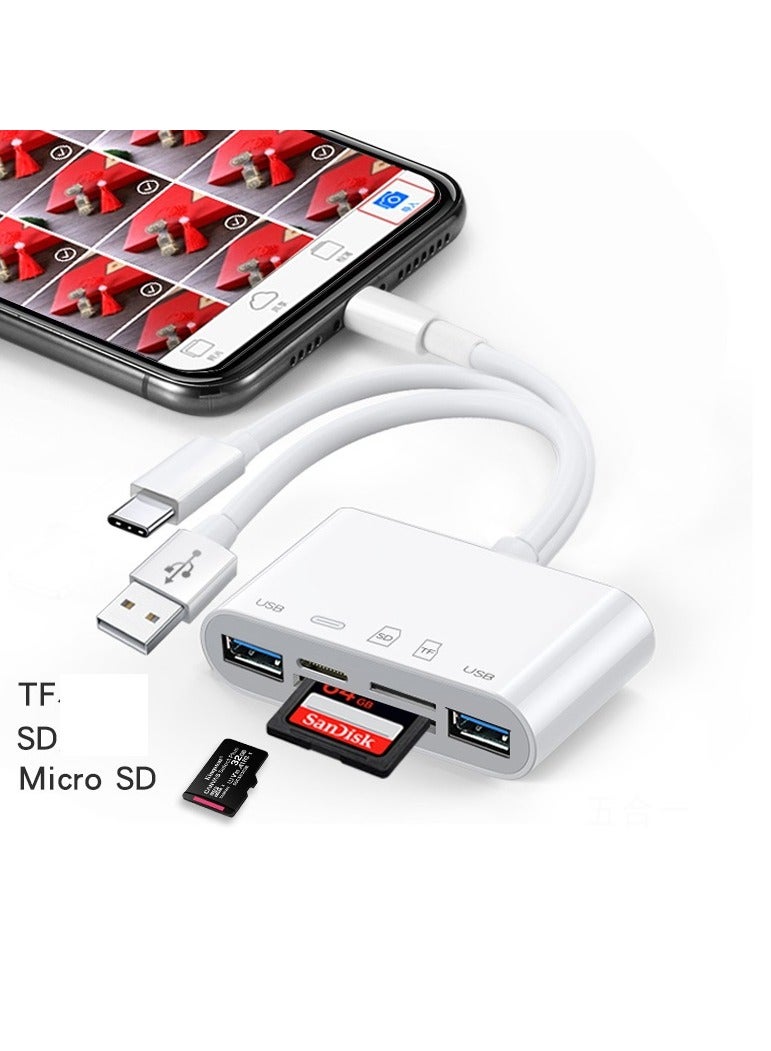 Loquat Multifunctional Card Readers  3-Wire 5-in-1 【 TF/SD Reading+Dual USB+Charging 】