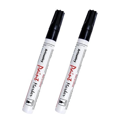 Artsunlvy Black Paint Pens Permanent Markers - 2 Pack Oil Based Quick Dry Waterproof Markers for Plastic, Tire, Rubber,Wood, Rocks, Metal, Canvas, Dark Surface,Craft Art Supplies,Medium Point - Image 1