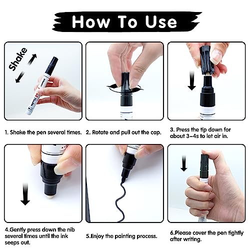 Artsunlvy Black Paint Pens Permanent Markers - 2 Pack Oil Based Quick Dry Waterproof Markers for Plastic, Tire, Rubber,Wood, Rocks, Metal, Canvas, Dark Surface,Craft Art Supplies,Medium Point - Image 2