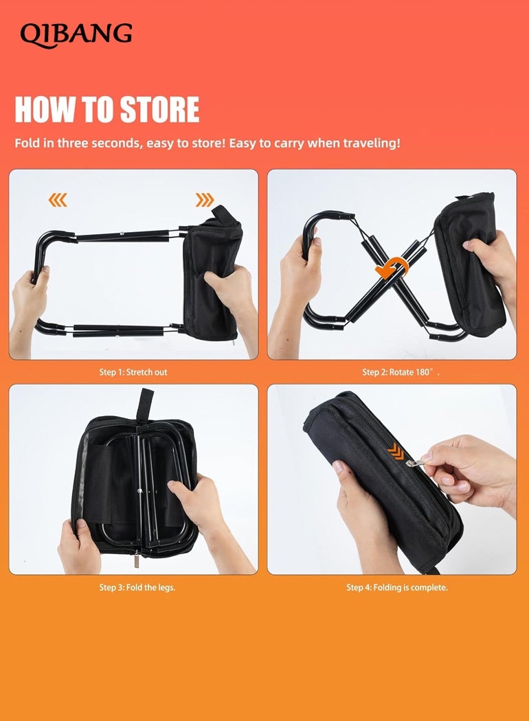 QIBANG Foldable Backpack Stool, Camping Stool， 13 Inch Portable Folding Stool for Adults, Lightweight Small Foldable Stools for Fishing Hiking Outdoor Gardening - Image 3