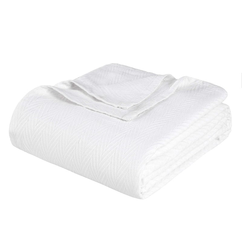 Superior Superior Metro AllSeason Cotton Blanket Woven Blanket for Couch Bed Bedding Farmhouse Home Essentials Cute and Cozy Bohemian Blankets Herringbone Weave King White  - Image 1