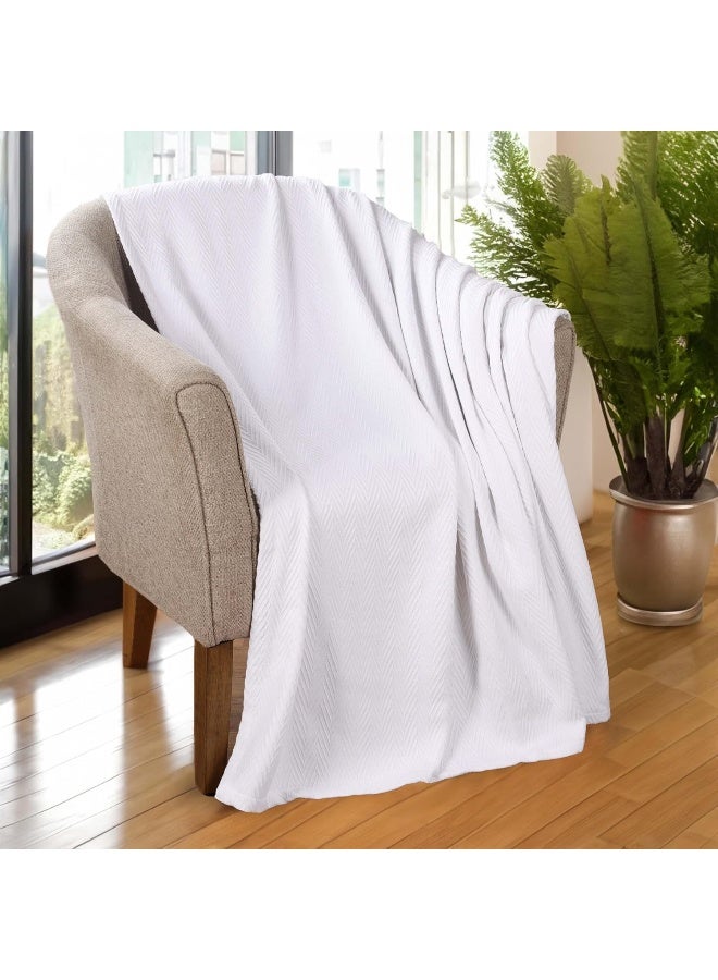 Superior Superior Metro AllSeason Cotton Blanket Woven Blanket for Couch Bed Bedding Farmhouse Home Essentials Cute and Cozy Bohemian Blankets Herringbone Weave King White  - Image 2